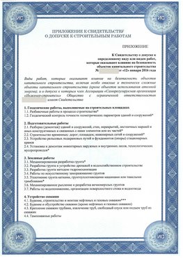 Приложение к свидетельству о допуске к строительным работам Каневская СРО в строительстве